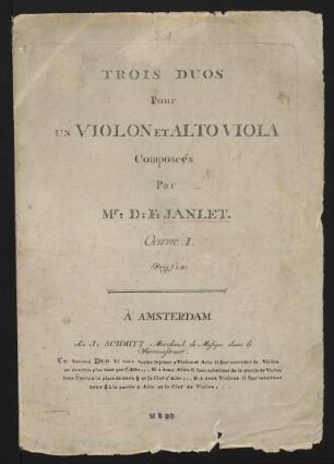 Trois duos pour un violon et alto viola, op. 1