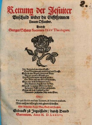 Rettung der Jesuiter Vnschuld wider die Gifftspinnen Lucam Osiander