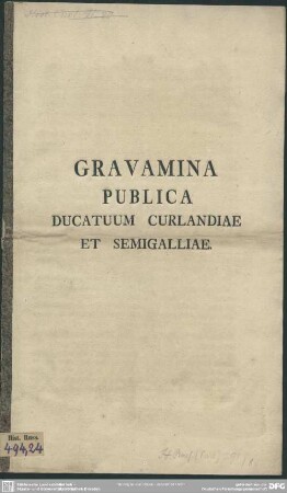 Gravamina Publica Ducatuum Curlandiae Et Semigalliae