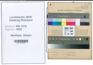 Entnazifizierung Johann Nienhaus , geb. 29.10.1895 (Landwirt)