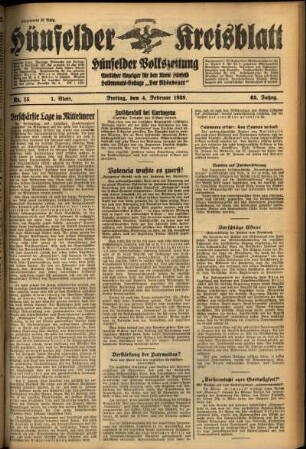 Erste Ausgabe vom Freitag, den 04. Februar 1938.