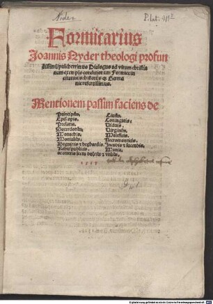 Formicarius : Dialogus ad vitam christianam exemplo conditionum Formice incitatius: historiisque Germanie refertissimus