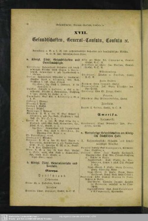 XVII. Gesandtschaften, General-Consuln, Consuln etc.