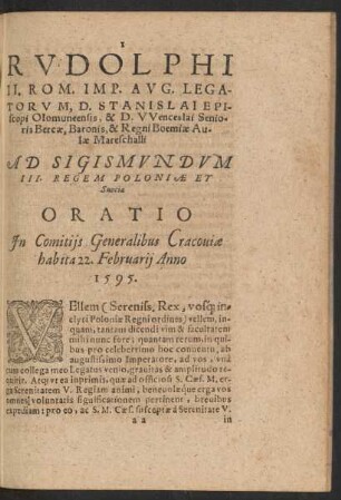 Rudolphi II. Imp. ... ad Sigismundum III. Regem Poloniae et Sueciae ... oratio