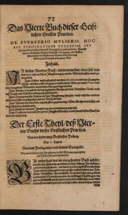Der Erste Theyl/ deß Vierten Buchs dieser Geistlichen Practica. Von veränderung Geistlicher Policey.
