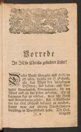Vorrede In Jesu Christo geliebter Leser!