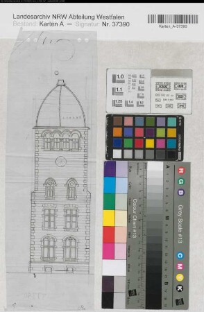Minden (Minden) Posthaus Ansicht Eckturm um 1910 1 : 100 12 x 38 Zeichnung Oberpostdirektion Münster