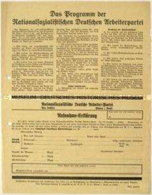 Flugblatt mit dem politischen Programm der NSDAP und Pressewerbung