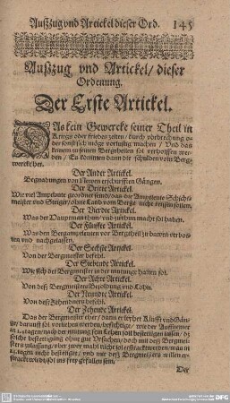 Außzug und Artickel/ dieser Ordnung.