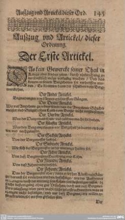 Außzug und Artickel/ dieser Ordnung.