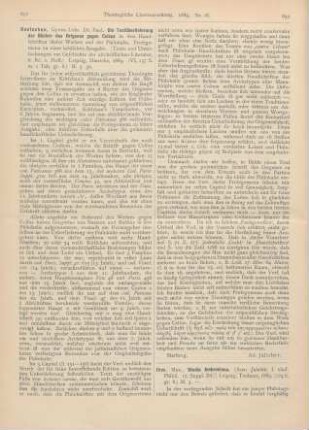 651-652 [Rezension] Koetschau, Paul, Die Textüberlieferung der Bücher des Origenes gegen Celsus in den Handschriften dieses Werkes und der Philokalia