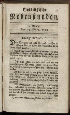 11. Woche. Den 14. März, 1778
