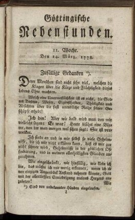 11. Woche. Den 14. März, 1778