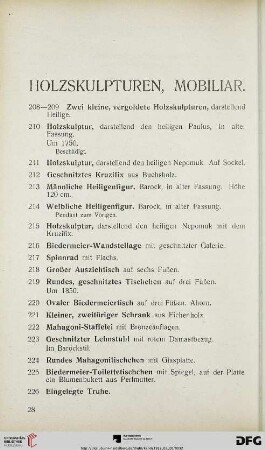 Holzskulpturen, Mobiliar (Nr. 208-244)