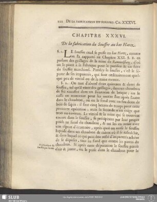 Chapitre XXXVI. De la fabrication du Souffre au bas Hartz
