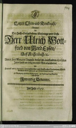 Letztes Ehren- und Denckmahl ...
