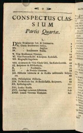 Conspectus Classium Partis Quartae.
