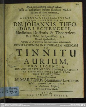 Dissertationem inauguralem medicam de tinnitu aurium