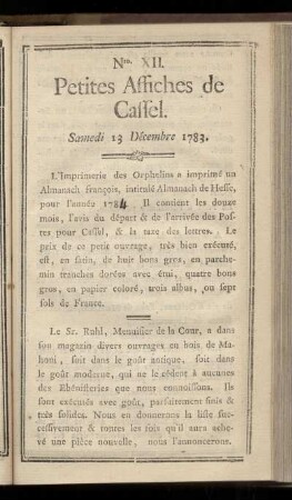 No XII (Samedi 13 Décembre 1783)