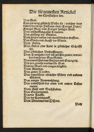 C1 v-I r, Die fürnemesten Artickel der Christlichen lere