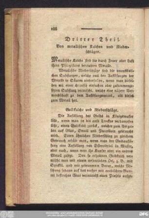 Dritter Theil. Von metallischen Kalchen und Niederschlägen.