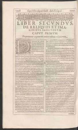 Liber Secundus, De Reliquiis Et Imaginibus Sanctorum.