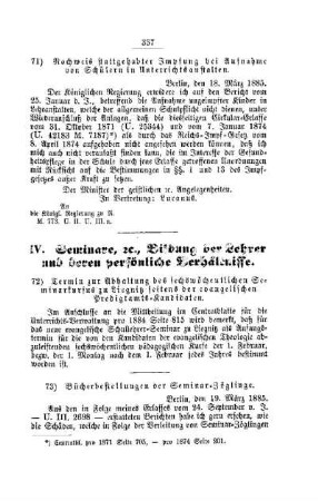 Bücherbestellungen der Seminar-Zöglinge : [IV. Seminare, etc., Bildung der Lehrer und deren persönliche Verhältnisse]