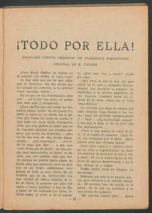 ¡Todo por ella! : Monólogo cómico, creación de Florencio Parravicini. - Original por R. Hicken