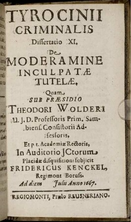 Dissertatio XI. De Moderamine Inculpatae Tutelae