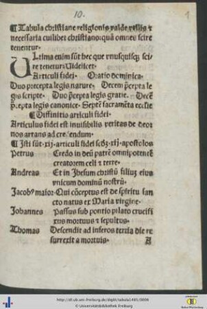 Tabula christiane religionis valde utilis et necessaria cuilibet christiano quam omnes scire tenentur.