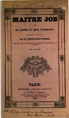 Maître Job, ou ma femme et mon téléscope : vaudeville en un acte