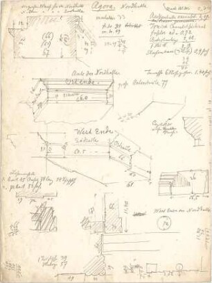 Thiersch, August ; Priene (Türkei); Ausgrabungen - Nordhalle der Agora, Westende (Details)