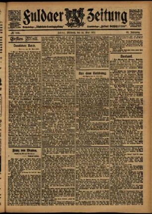 Erste Ausgabe vom Mittwoch, den 24. Mai 1905.