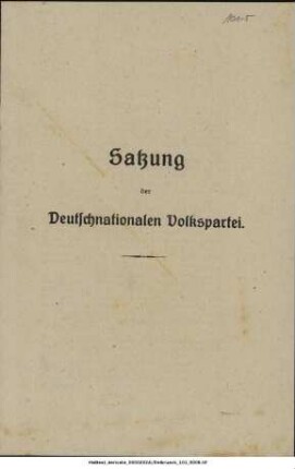 Deutschnationale Volkspartei. Satzung