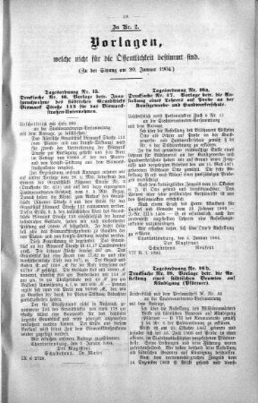 Vorlagen welche nicht für die Oeffentlichkeit bestimmt sind., 20. Januar 1904