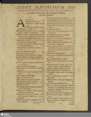 Index Materiarum Sermonum Dominicalium, Ordine Alphabetico digestus materias generales in singulis sermonibus contentas ostendens