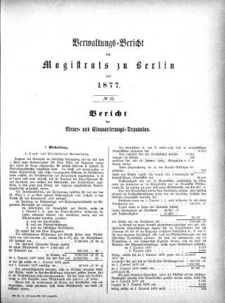 No. III. Bericht der Steuer- und Einquartierungs-Deputation