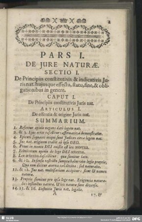 Pars I. De Jure Naturae