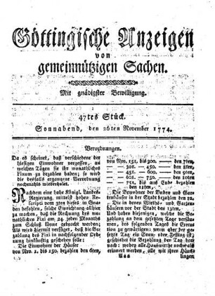 47tes Stück. Sonnabend, den 26ten November 1774.
