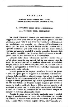 235-238, Relazione: Il contributo delle classo differenziali alla profilassi della delinquenza