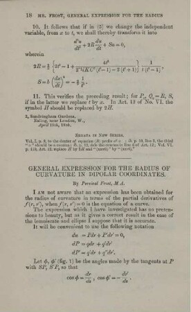 General expression for the radius of curvature in dipolar coordinates.