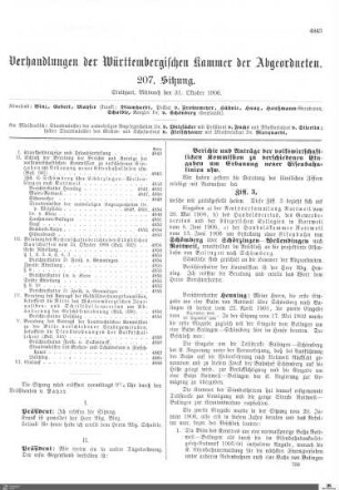 207. Sitzung, Stuttgart, 31.10.1906