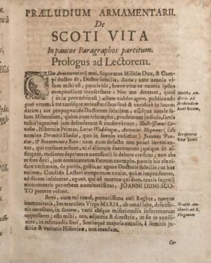 Praeludium Armamentarii. De Scoti Vita In paucos Paragraphos partitum.