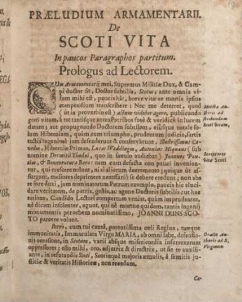Praeludium Armamentarii. De Scoti Vita In paucos Paragraphos partitum.