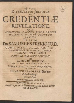 Dissertatio Iuridica De Credentiae Revelatione