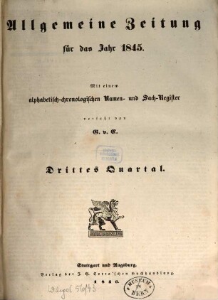 Allgemeine Zeitung. 1845, [3] = 7 - 9