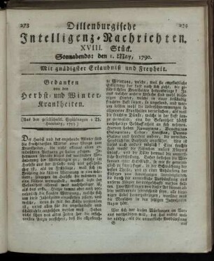 XVIII. Stück. Sonnabends: den 1. May, 1790.
