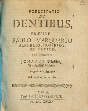 Exercitatio De Dentibus