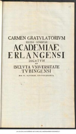 Carmen Gratvlatorivm Recens Conditae Academiae Erlangensi
