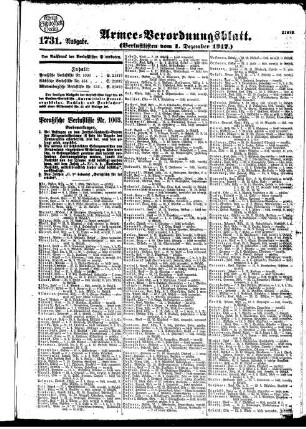 1731. Ausgabe. Samstag, 1. Dezember 1917